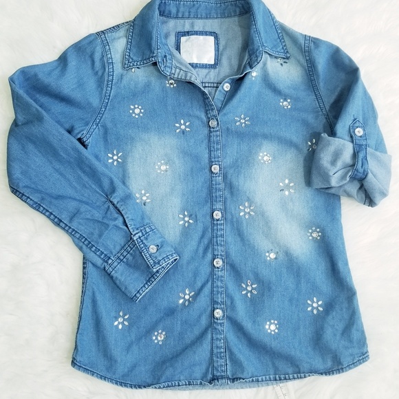 Justice blue buttons down shirt.  Size 10 - Picture 1 of 8